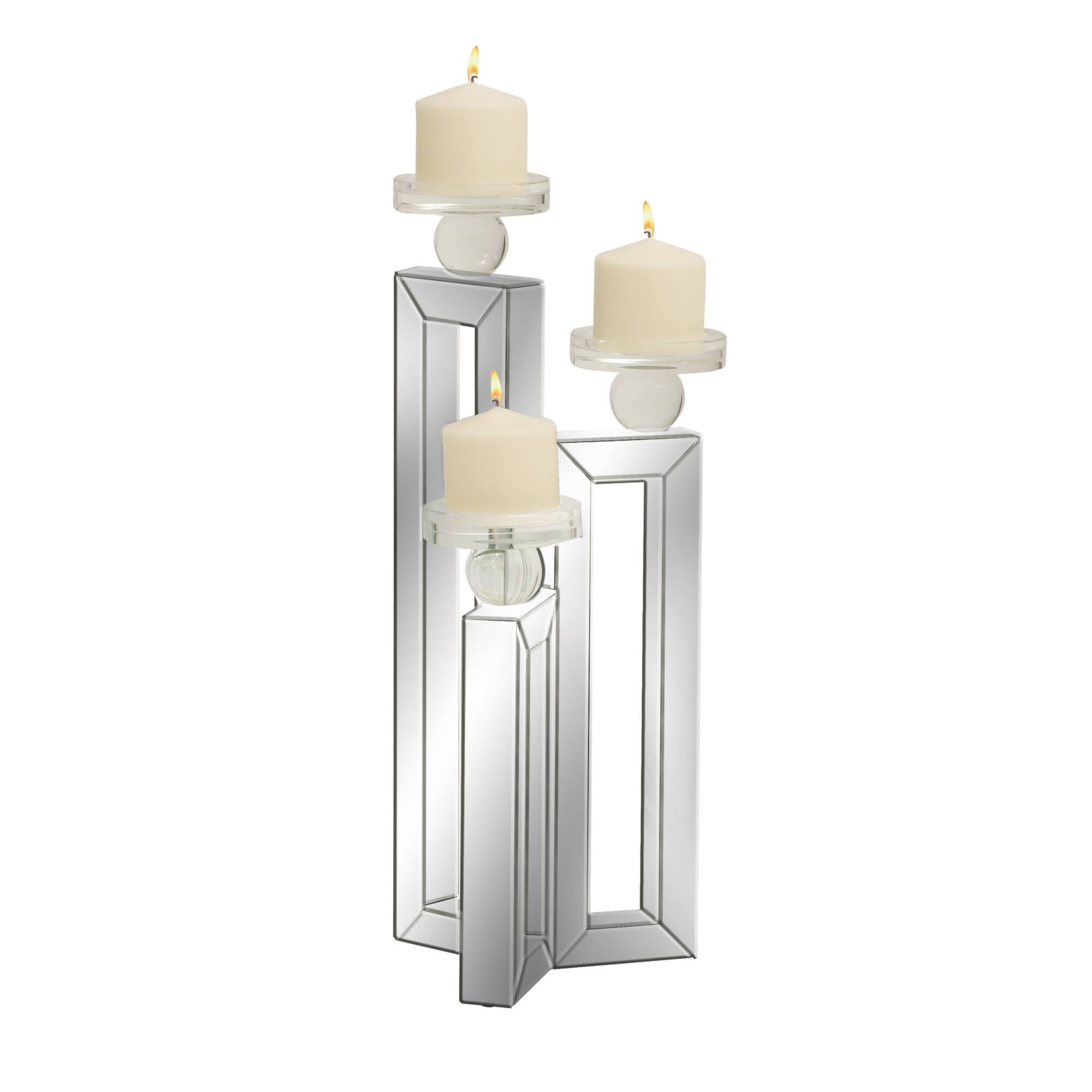 21" Silver Wood Glam Candlestick Holder